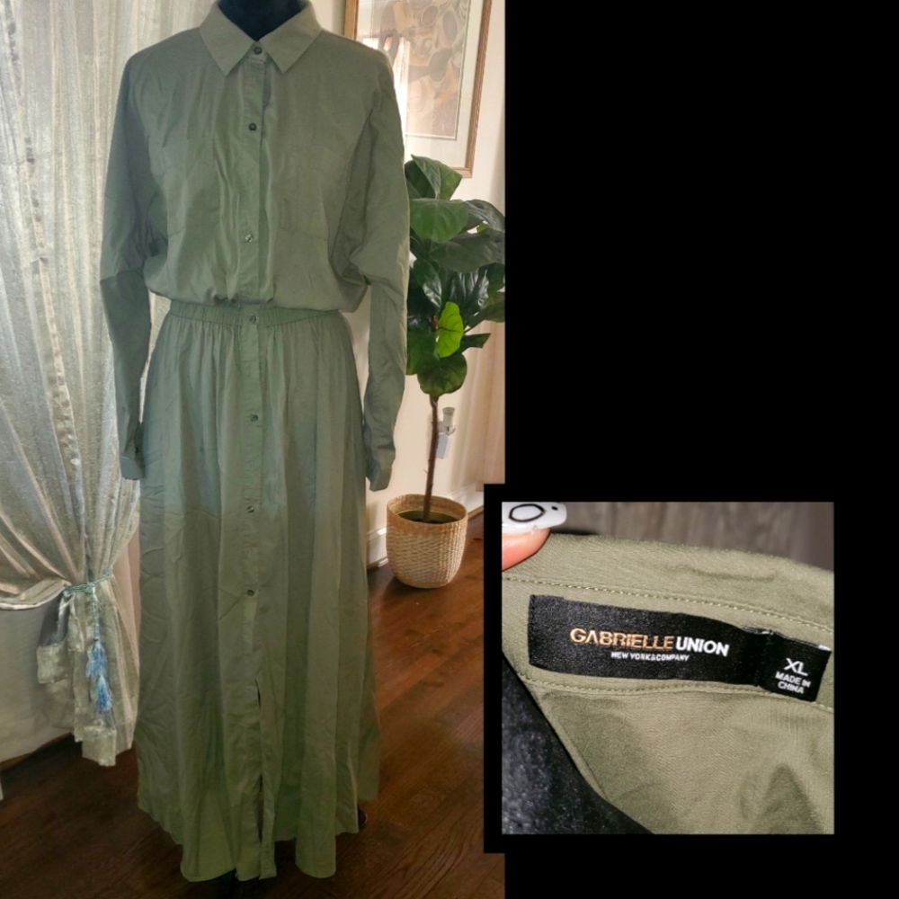 Olive green button down shirtdress